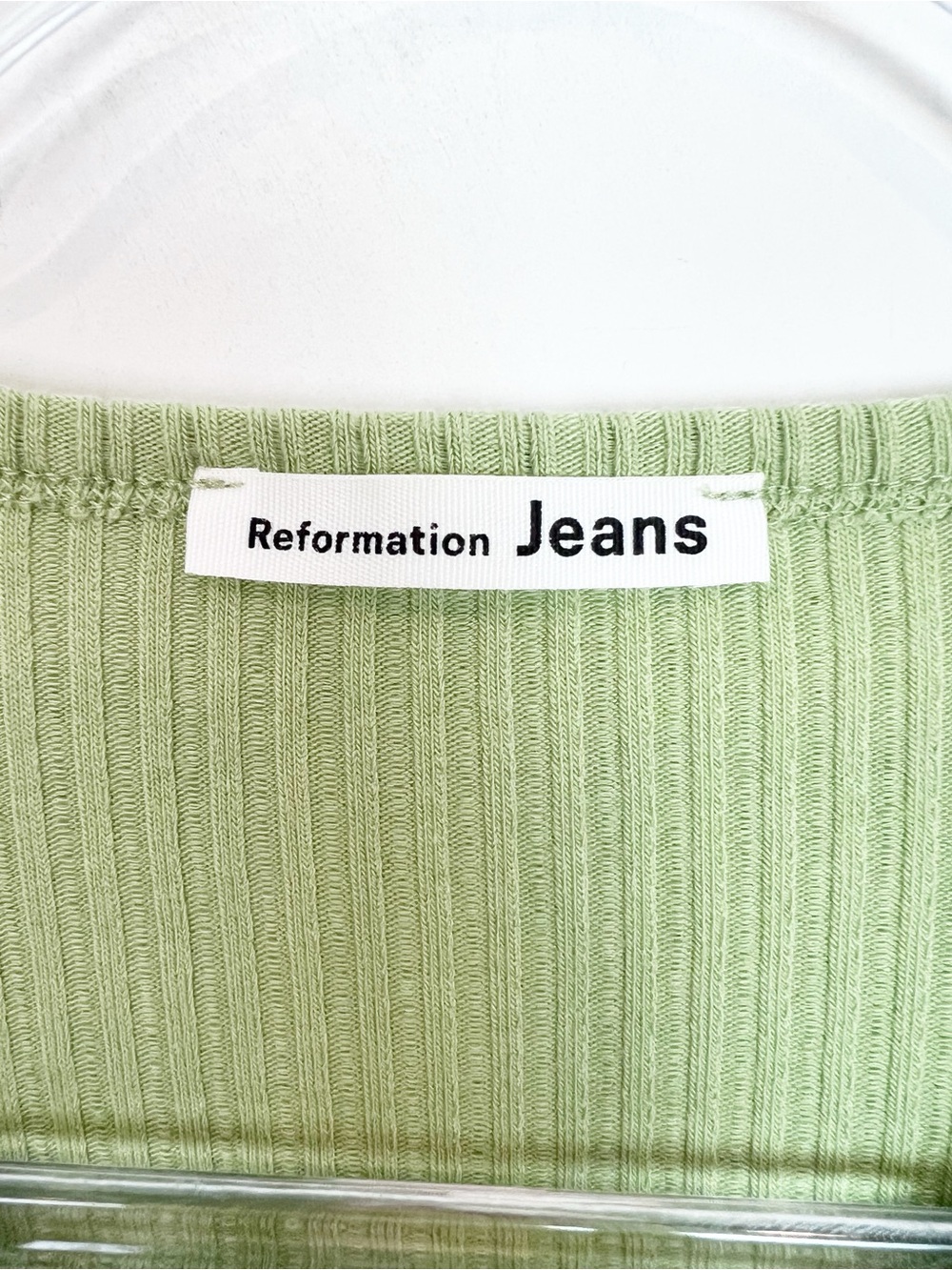 REFORMATION JEANS GREEN RIBBED BUTTON FRONT SHIRT WOMENS SZ XL - Picture 5 of 8